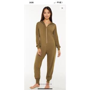 Savage X Fenty Sleep & Shine Hooded Onesie Small Military Olive Green Lurex